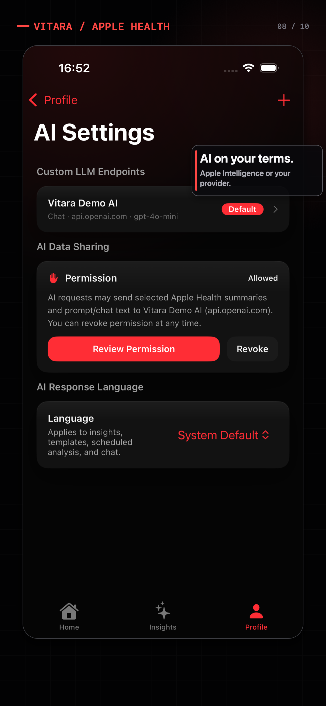 Vitara AI provider controls and data boundary settings